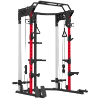 SPORTNOW Jaula de Potencia Rack para Sentadillas con Sistema Polea Ajustable Barra Dominadas y Estación de Fondos(m-11)