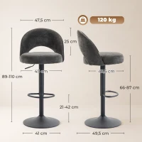 HOMCOM Set de 2 taburetes de barra, regulables y giratorios, para barra, Gris oscuro(m-3)