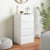 HOMCOM Cassettiera 4 cassetti Salvaspazio in Legno, 40x35x74 cm, Bianco Lucido(m-2)