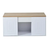 Table basse de salon relevable, deux portes de rangement et larges bords arrondis, 46x95x45 cm, Blanc(m-2)