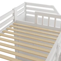 Letto a soppalco per bambini con rete a doghe, parapetto perimetrale e vano portaoggetti, 256x98,5x147 cm, Bianco(m-12)