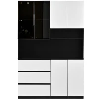Vitrine de cozinha multifuncional, iluminação LED regulável e compartimento para micro-ondas, 120,5x40x180 cm, Preto(m-7)