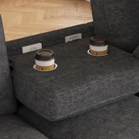 Divano angolare moderno in ciniglia con cuscini, schienale reclinabile e portabicchieri, 280x136x82 cm, Grigio(m-9)