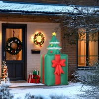 Outsunny Opblaasbare kerstdecoratie met LED-lampjes, polyester, voor binnen en buiten, Rood+Groen(m-9)