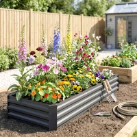 Outsunny 60 x 240cm Galvanised Steel Planter, with Open Bottom(m-14)