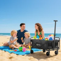 Outsunny Carro de Jardín Plegable con Ruedas Asa Telescópica Ajustable Carga 100 kg para Campaña Compra 64x42x27 cm Negro(m-10)