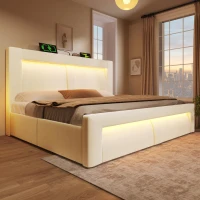 Cama doble 140x200 cm con elevador hidráulico, cabecero tapizado en terciopelo con diseño curvo, sin colchón, 217x143x107 cm, Beige(m-2)