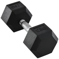 HOMCOM Mancuerna Hexagonal 12,5 kg de Hierro Fundido Recubierta de Goma para Entrenamiento en Casa Gimnasio Negro(m-11)