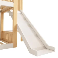 Letto a castello in stile casetta per bambini con tetto a capanna e ringhiera a staccionata, 247x171x220 cm, Bianco(m-12)