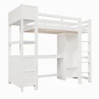Letto a soppalco per bambini 6+ anni con parapetto di sicurezza, 232.5x100x189.5 cm, Bianco(m-7)