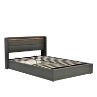 Letto contenitore matrimoniale con leva idraulica e rivestimento in ecopelle PU, 202x166x107.5 cm, Grigio(m-6)