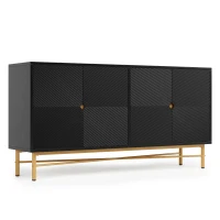Credenza buffet a 4 ante per soggiorno e cucina con pannelli scanalati, 160x40x82 cm, Nero(m-6)