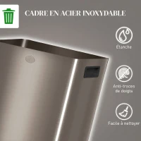 HOMCOM Poubelle de cuisine 2 compartiments de 2 x 20L, acier inoxydable, couvercle à fermeture douce, 45,8x36x51,6cm, or(m-8)