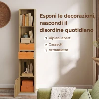 HOMCOM Libreria 6 Ripiani Con Cassetto, Sportello, Mensole Aperte, 30x24x158 Cm, Rovere(m-4)