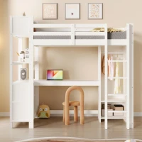 Cama alta 90x200 cm, grade de segurança para crianças a partir dos 6 anos, sem colchão, 232,5x100x189,5 cm, Branco(m-4)