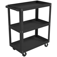 HOMCOM Chariot d'atelier servante atelier à 3 niveaux, poignée latérale et roulettes verrouillables, 70,5x35x82,5cm, noir(m-1)