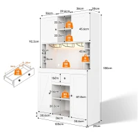 Armario alto de cocina con función de vinoteca, tira LED, baldas regulables, 105x40x180 cm, Blanco(m-3)