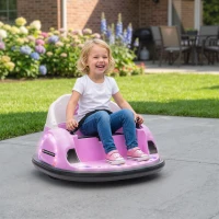 AIYAPLAY Autoscooter, 360° Rotation, 2 km/h Geschwindigkeit, Sicherheitsgurt, LED-Lichter, Musik und Hupe, Rosa(m-8)