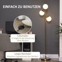 HOMCOM Staande lamp in retro-design, vloerlamp, vloerlamp met 3 lampenkappen, glas, goud(m-5)