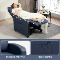 HOMCOM Poltrona Massaggiante Reclinabile in Pelle PU con Telecomando e Poggiapiedi, 68x88x98 cm, Blu Scuro(m-8)