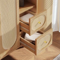 Guarda-roupa estilo rústico, 2 portas, 2 gavetas & prateleiras abertas para muito espaço de arrumação, 120x44x161 cm, Cor natural(m-10)
