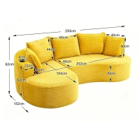 Bogesofa imbottito con portabicchieri su entrambi i lati, cuscini e tasca laterale, 250x152x82 cm, Giallo(m-3)