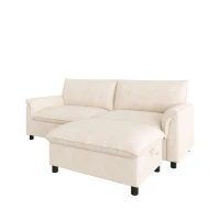 Divano angolare modulare con pouf poggiapiedi flessibile e vano portaoggetti nascosto, 216x77x82 cm, Beige(m-5)