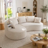 Bogesofa imbottito con portabicchieri su entrambi i lati, cuscini e tasca laterale, 250x152x82 cm, Beige(m-4)