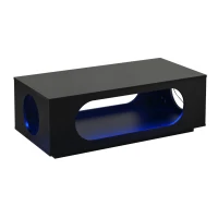 Table basse avec éclairage LED, grand espace de rangement avec gestion intégrée des câbles, 100x50x35 cm, Noir(m-6)