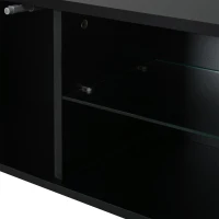 Meuble TV bas LED, convient pour 75 pouces, grand espace de rangement, 175x31x43,5 cm, Couleur naturelle+Noir(m-12)