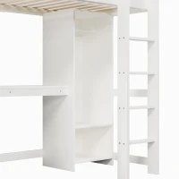Cama alta 90x200 cm, grade de segurança para crianças a partir dos 6 anos, sem colchão, 232,5x100x189,5 cm, Branco(m-11)
