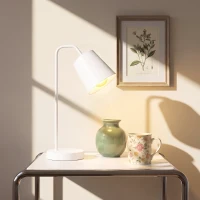 HOMCOM Pack de 2 Lámparas de Mesa Modernas en Acero con Puertos USB Casquillo E27 Bombilla no Incluida Blanco(m-9)