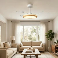 HOMCOM Ventilateur de plafond avec lumière et télécommande, plafonnier ventilateur 95 cm avec pales rétractables, bois naturel(m-11)