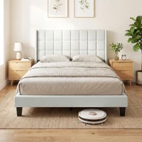 HOMCOM Cama 135x190 cm con Almacenaje Inferior Tapizada y Cabecero Acolchado con Orejas Beige(m-8)