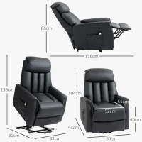 HOMCOM Elektrische Opsta-Stoel, TV-Stoel, Stoel met Opsta-Hulp, Ligfunctie, Kunstleer, 80 x 94 x 104 cm, Zwart(m-3)