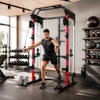 SPORTNOW Jaula de Potencia Rack para Sentadillas con Sistema Polea Ajustable Barra Dominadas y Estación de Fondos(m-8)