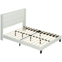 HOMCOM Cama 135x190 cm con Almacenaje Inferior Tapizada y Cabecero Acolchado con Orejas Beige(m-1)