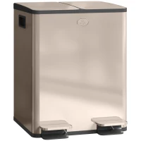HOMCOM Poubelle de cuisine 2 compartiments de 2 x 20L, acier inoxydable, couvercle à fermeture douce, 45,8x36x51,6cm, or(m-11)