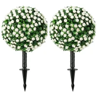 HOMCOM Kunstrozenbollen UV-bestendig voor buiten, set van 2 rozenbomen, 55 cm, wit(m-15)