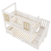 Cama de beliche estilo cabana, escada com armário e arrumação, 2 áreas de dormir de 90X200 cm cada, 254x95x170 cm, Branco(m-9)