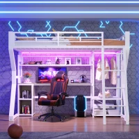 Cama alta para colchão 90×200 cm, com arrumação e espaço aberto por baixo da cama, sem colchão, 204x131,5x180 cm, Branco(m-5)