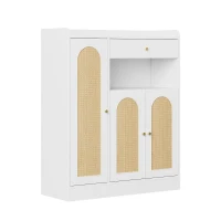 Sapateira em rattan, amplo espaço de arrumação, prateleiras ajustáveis, 90x35x110 cm, Cor natural(m-7)