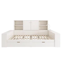 Cama com arrumação 140x200 cm, cama de dia com 2 gavetas em rodas, arrumação de 35 cm de profundidade com portas duplas, 237x183x100 cm, Branco(m-1)