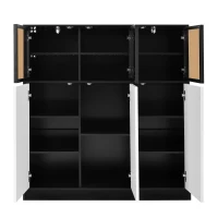 Credenza da cucina con illuminazione LED, 3 ante in vetro, 3 ante bianche e 14 ripiani, 100x40x105 cm, Bianco(m-6)