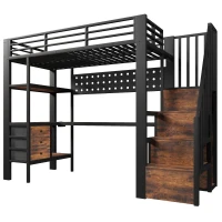 Cama alta 90×200 cm, prateleiras, escada com arrumação, sem colchão, 251x96x170 cm, Preto(m-8)