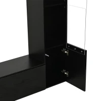 Mueble de salón compacto de 4 piezas, mueble de TV integrado con vitrina y estanterías abiertas, gran capacidad de almacenaje, 245x30x170 cm, Negro(m-9)