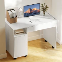 HOMCOM Rollbarer Computertisch, klappbarer Schreibtisch mit Schrank und Schublade, Spanplatte, Weiß(m-9)