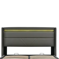 Cama con canapé hidráulico, gran espacio de almacenamiento bajo-cama con pistón elevador, tapizado PU-piel sintética, 202x166x107,5 cm, Gris(m-8)