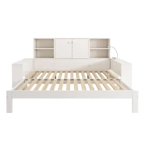 Letto contenitore con letto estraibile extra e 3 ripiani regolabili in altezza, 237x133x100 cm, Bianco(m-2)