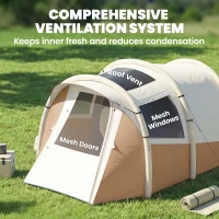 Outsunny Inflatable Camping Tent w/ Air Pump, Easy Setup 2-3 Person Blow Up Tent, Khaki(m-6)